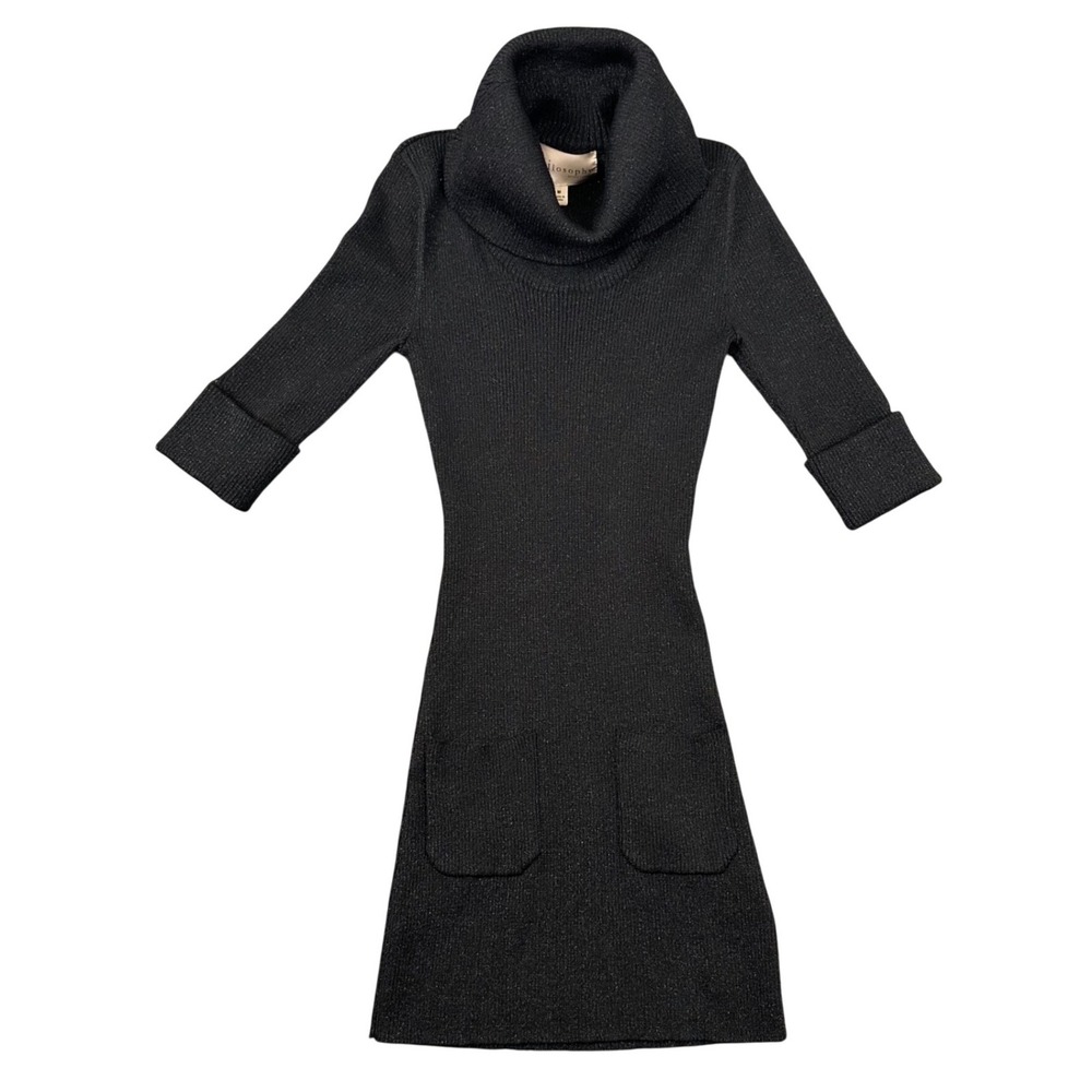 Philosophy Sweater Dress Womens Medium Cowl Neck Black Metallic Shimmer Sparkle